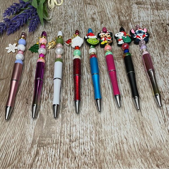 Handcrafted Christmas Pens Beaded Unique Artisan Gifts Office Accessories - Picture 2 of 10